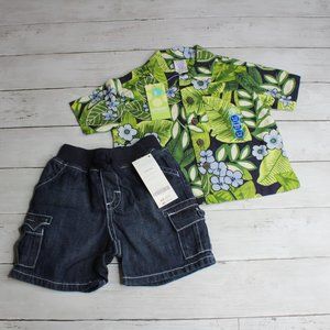 Gymboree Vintage Baby Boy Jean Shorts Floral Shirt